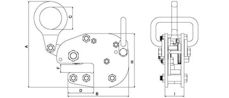 FL H橫吊無(wú)傷鋼板夾具尺寸圖