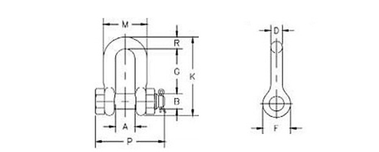 Crosby G2150D弓形卸扣尺寸圖