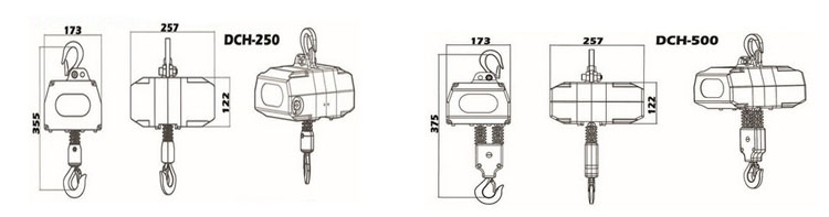 DUKE充電式環(huán)鏈電動葫蘆尺寸圖