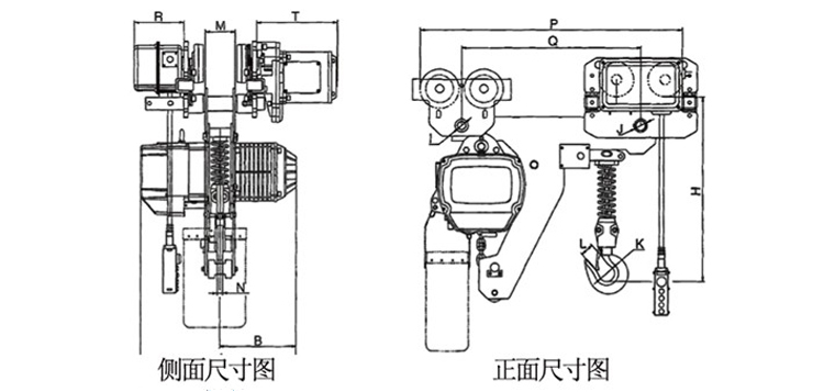 超低型環(huán)鏈電動葫蘆尺寸圖